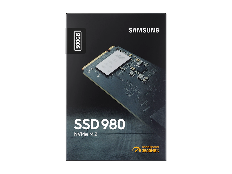 Samsung 980 PCIe® 3.0 NVMe® SSD 500GB MZ-V8V500_005_PKG-Front_Black