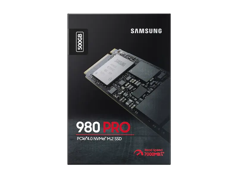 Samsung 980 PRO PCIe 4.0 NVMe® SSD MZ-V8P500BW_005_PKG-Front_Black