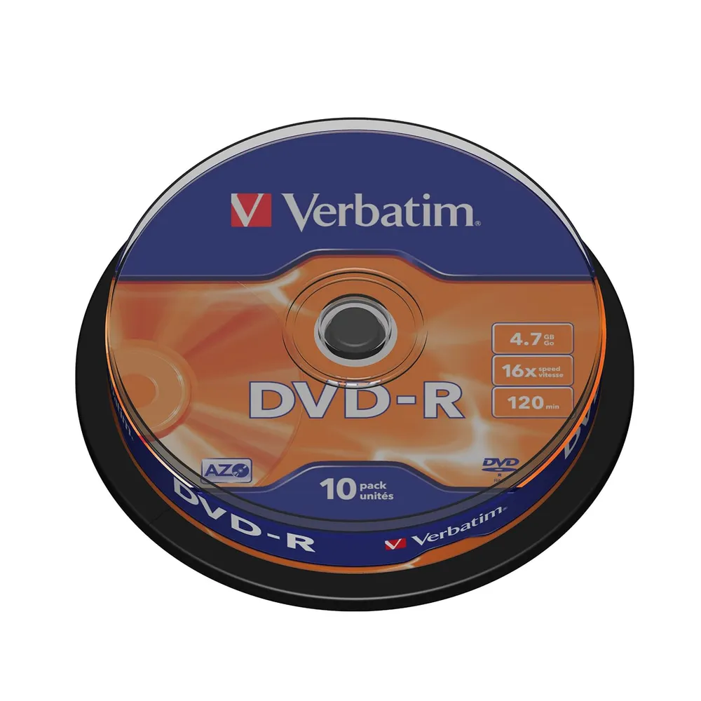 Verbatim 43523 AZO DVD-R 4.7GB Ultra Premium Recordable 16x DVD (Pack of 10 Disc Cake Box Spindle) 01