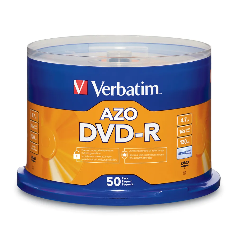 Verbatim 95101 AZO DVD-R 4.7GB 16X with Branded Surface – 50pk Spindle 01