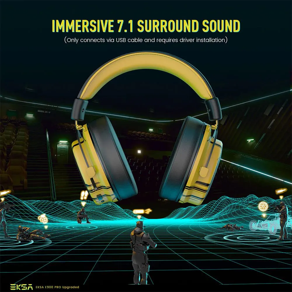 EKSA E900 Pro Yellow 7.1 Virtual Surround Sound Gaming Headset 02